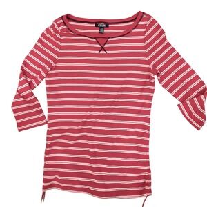 Chaps Active Womens Red White Striped Long Sleeve Top Side Ties Size M